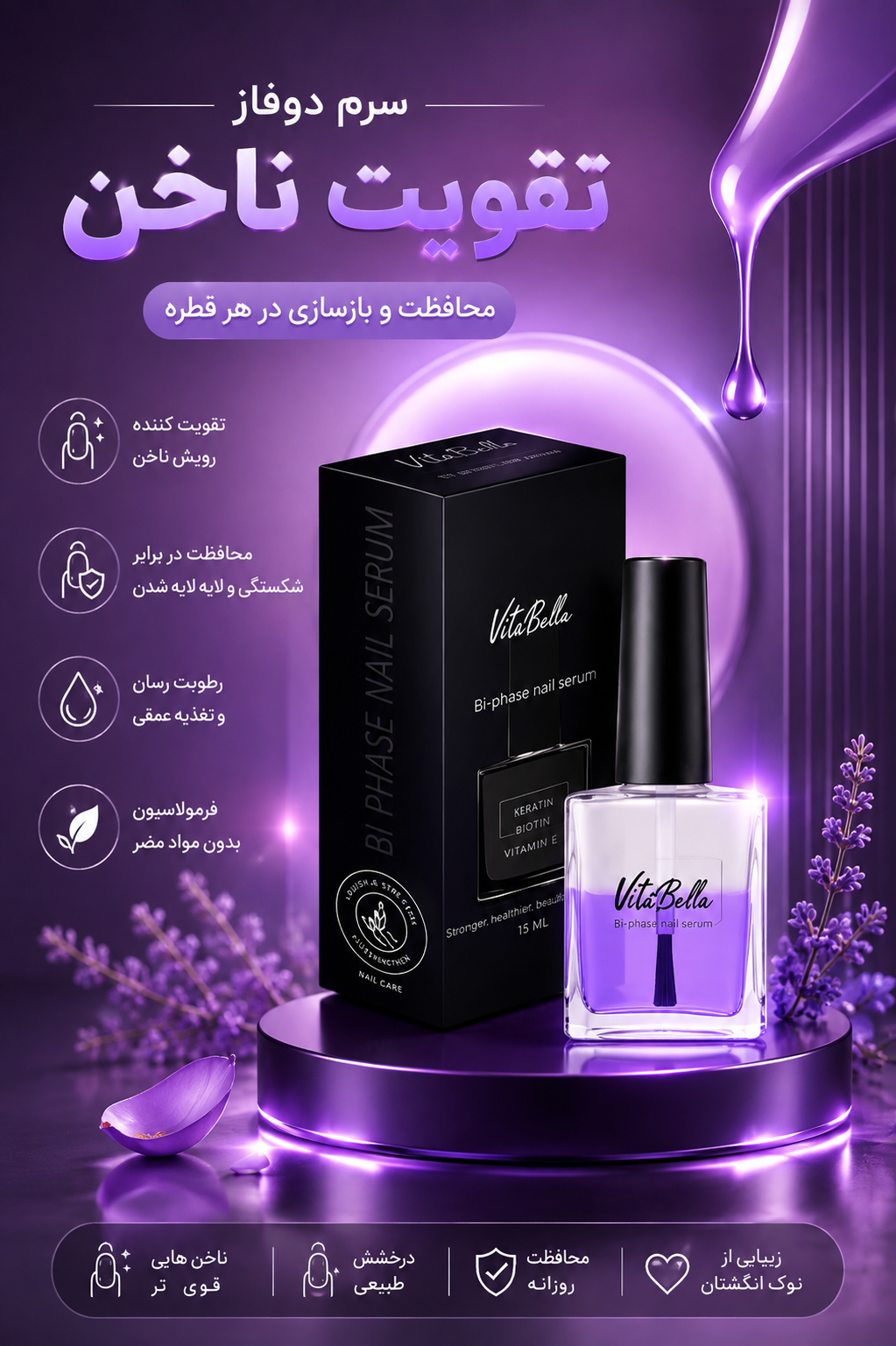 💅🌸 سرم دوفاز تقویت ناخن و کوتیکول با رایحه ECLAT ویتابلا 🌸💅