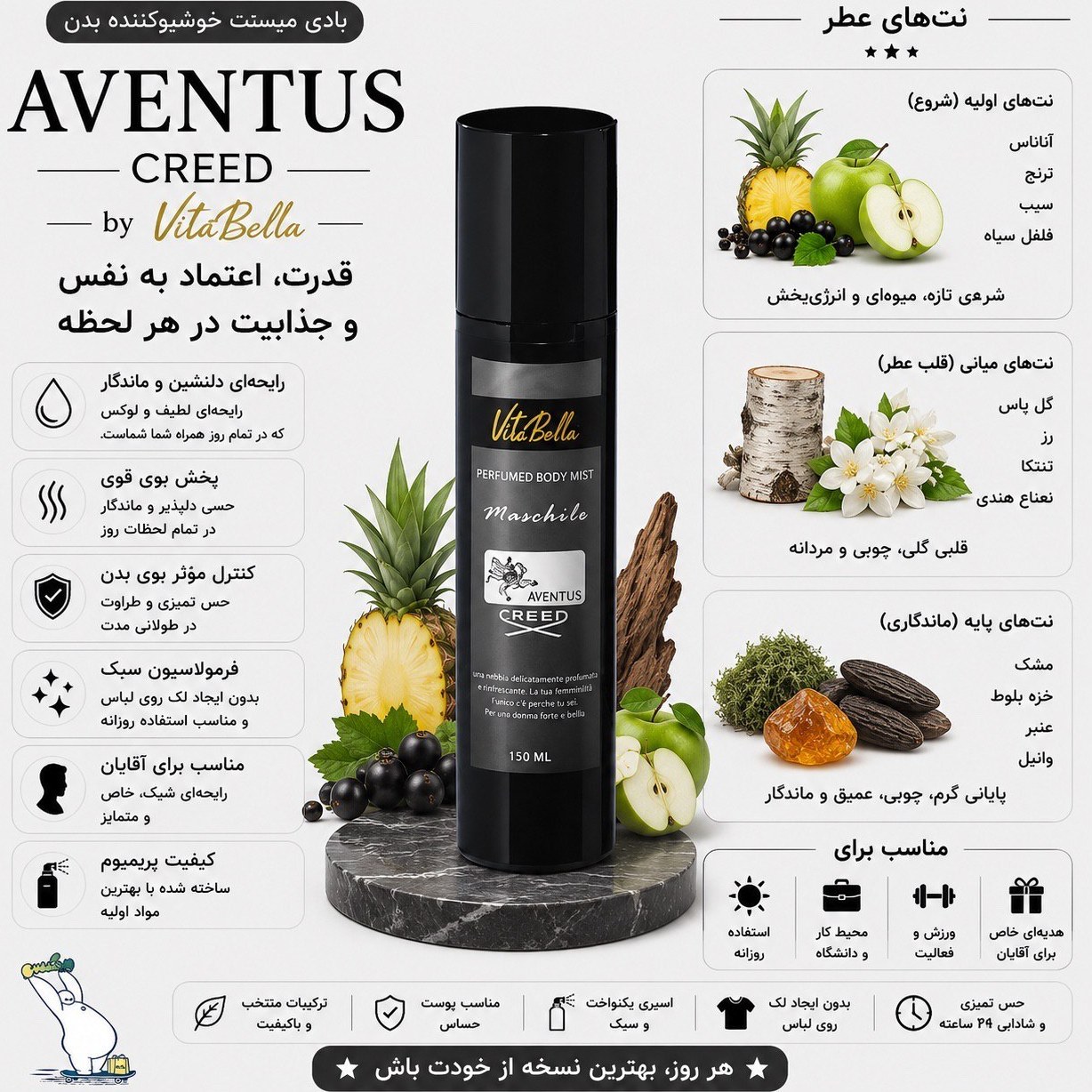 🖤🍂 بادی میست AVENTUS ویتابلا ۱۵۰ میل 🍂🖤